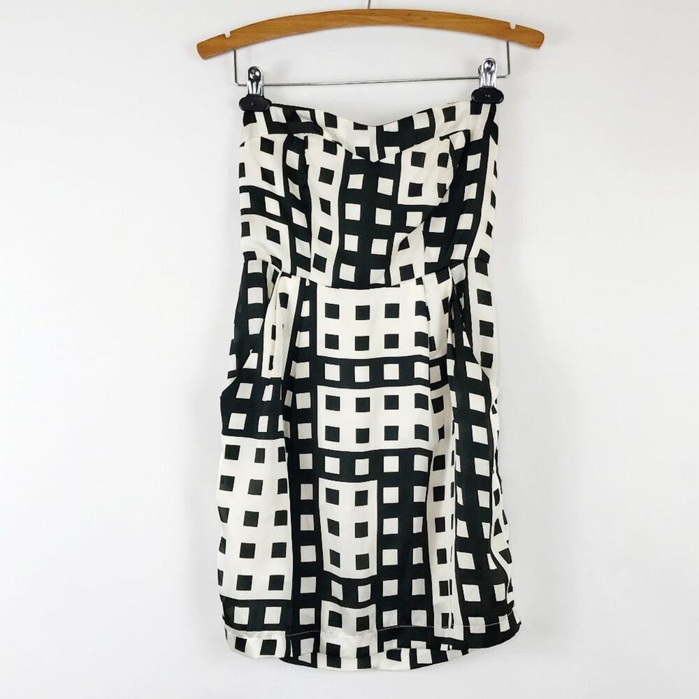 Ophelia Vintage Black & White Geometric Strapless Mini Dress Sundress Womens S